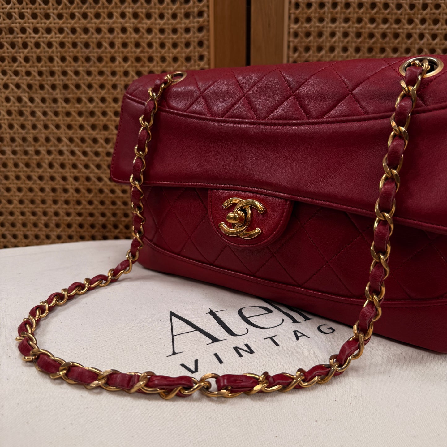 Chanel 1989 Red Classic Single Flap with purse