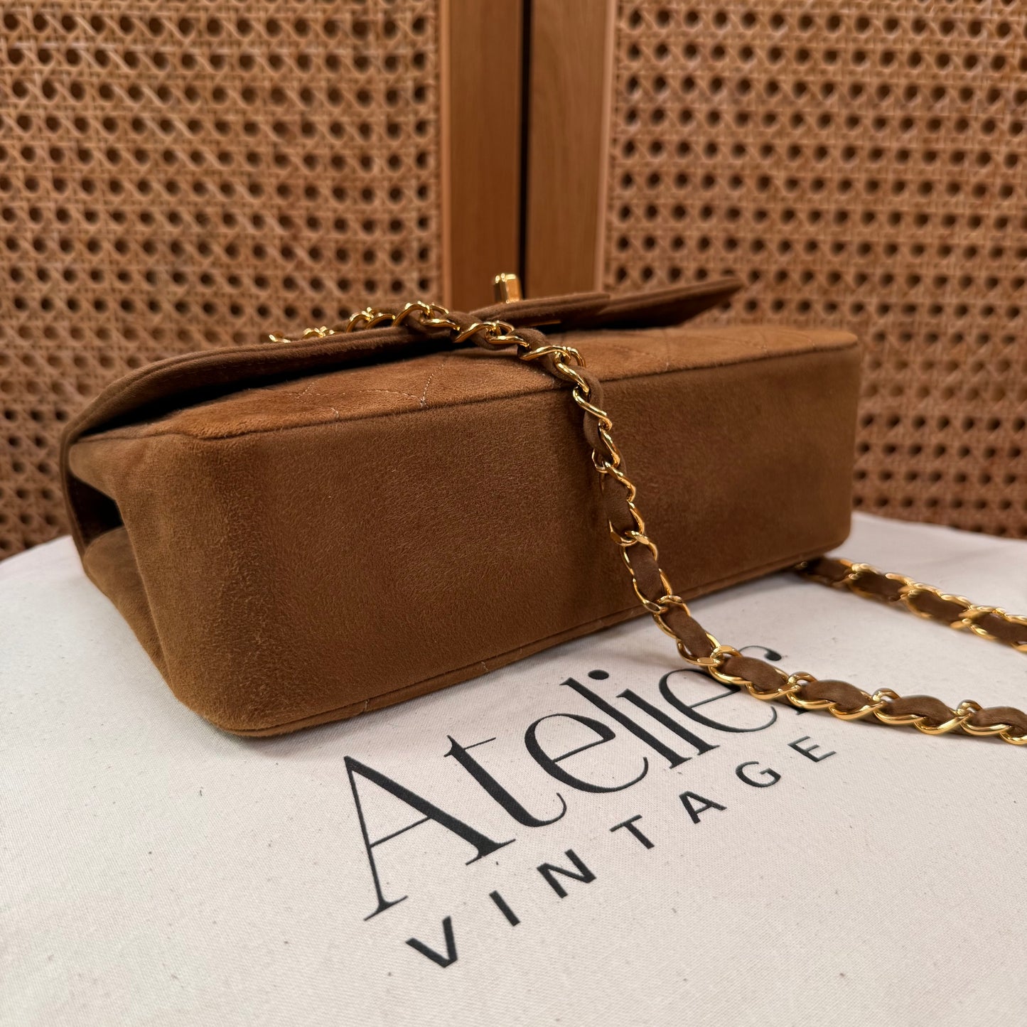 Chanel 1989 Super Rare Tan Suede Single Flap
