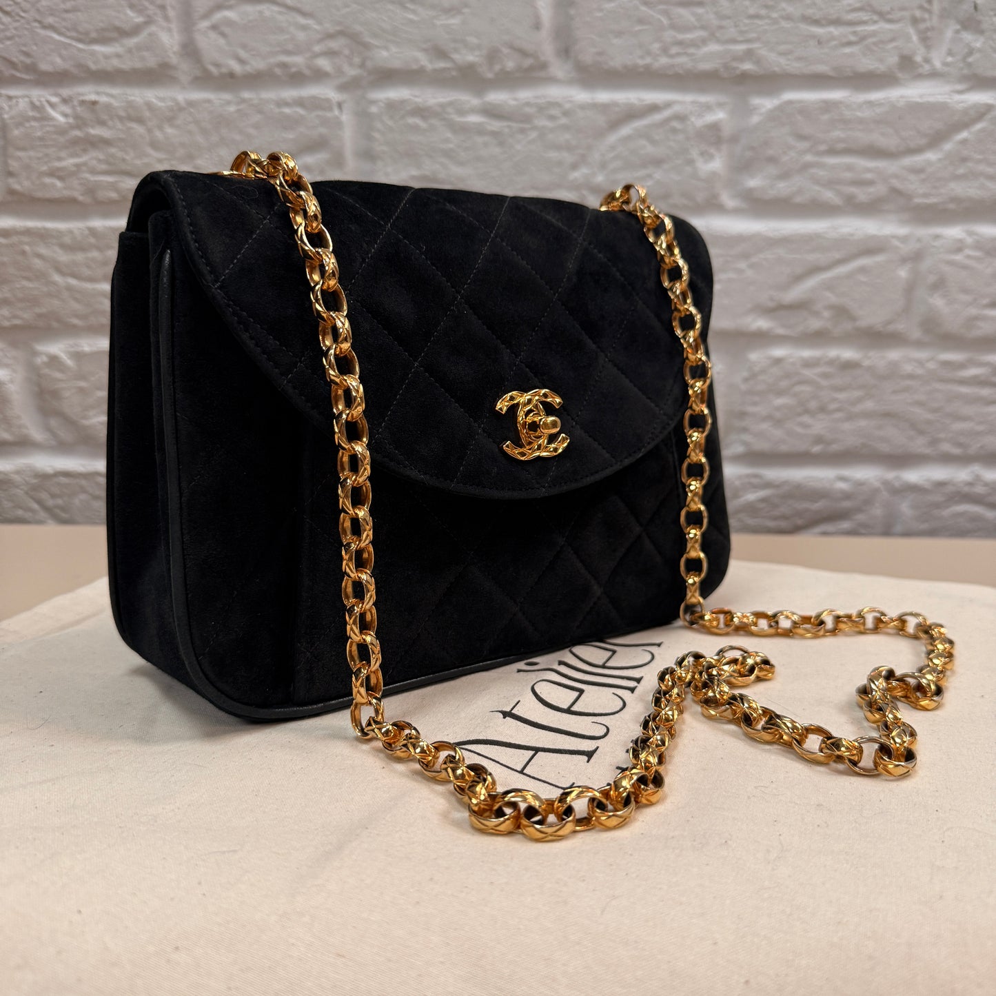 Chanel 1980s Ultra Rare Limited Edition Bijoux Chain in Black Suede and 24k Hold Hardware