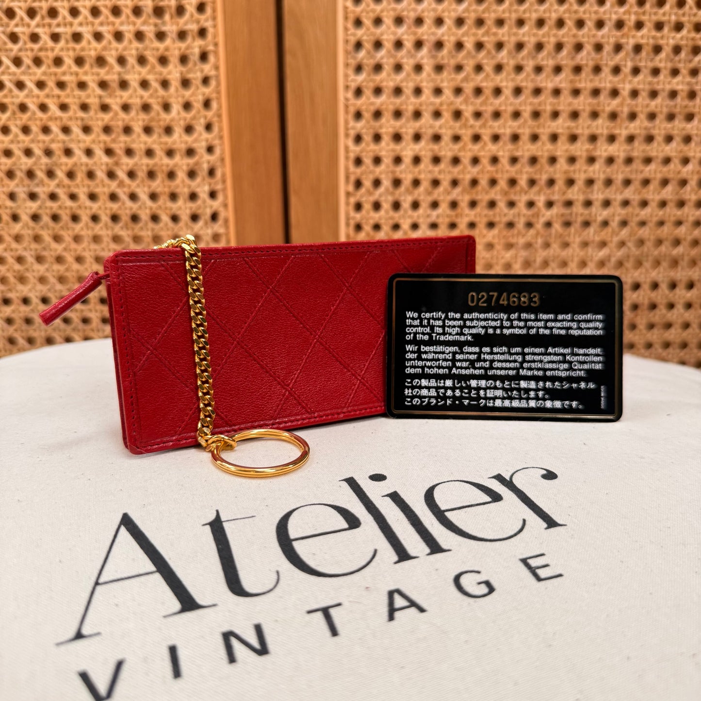 Chanel 1989 Red Quilted Key, Card & Coin pouch