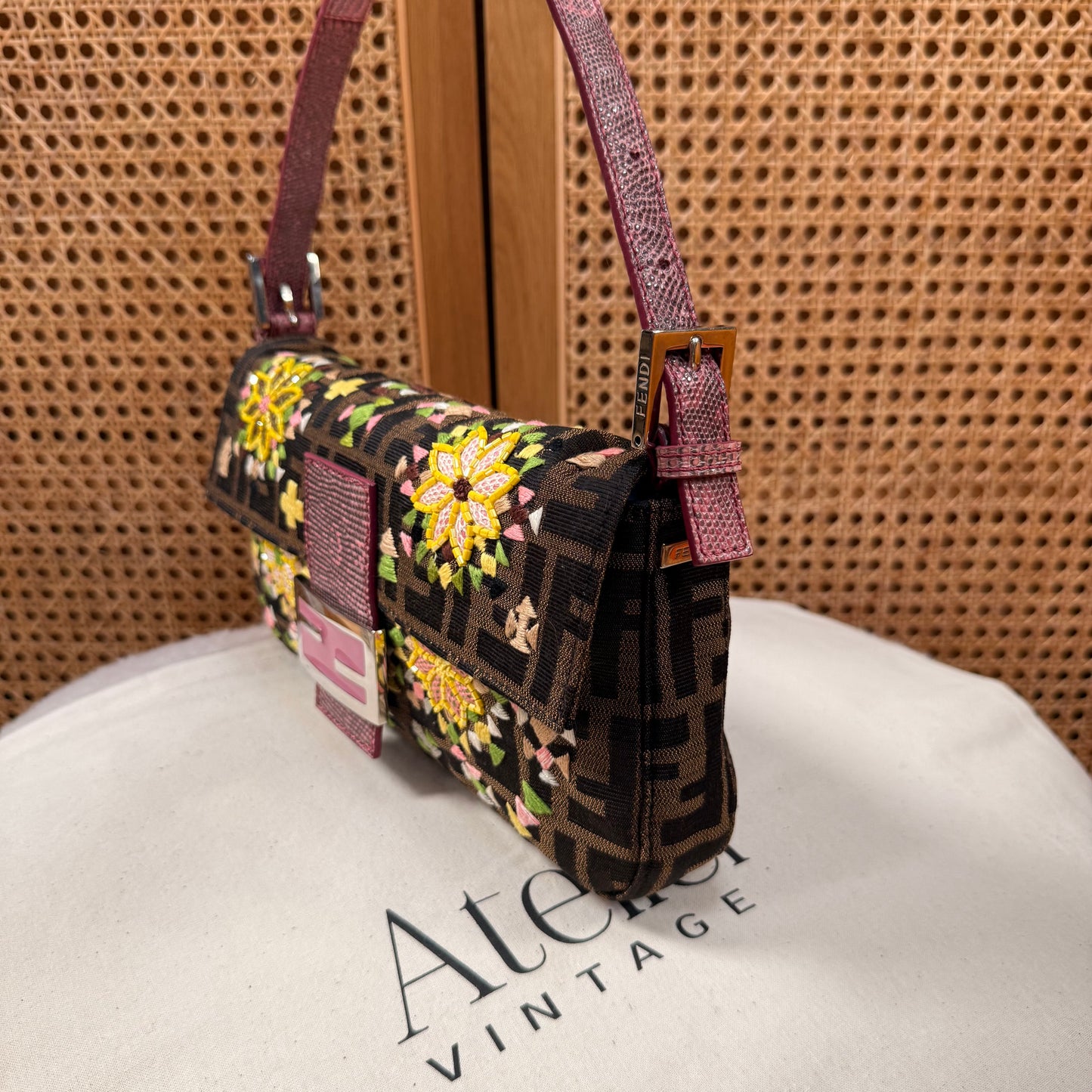 Fendi 2004 Rare Baguette Embroidered Zucca Print - Limited Edition glass bead and embroidered with exotic leather