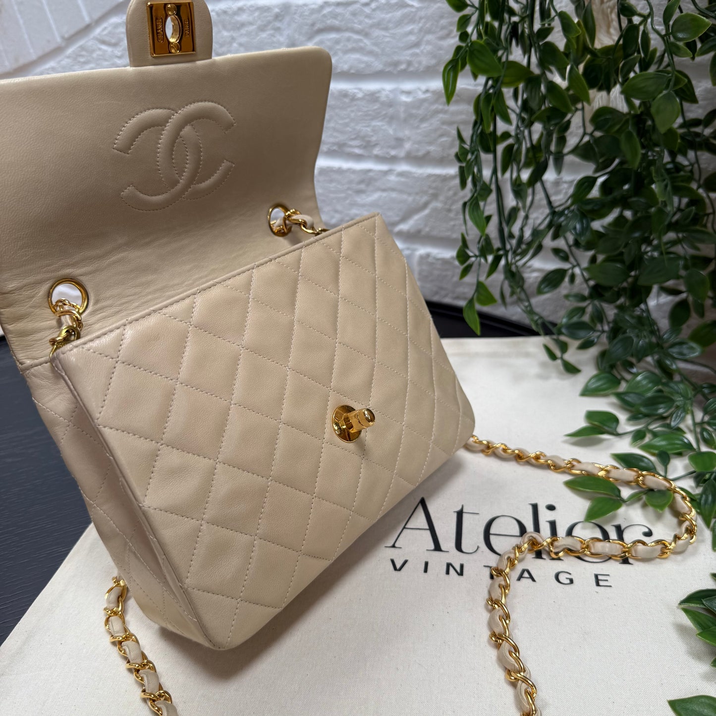 Chanel 1989 Beige Classic Single Flap Medium Square