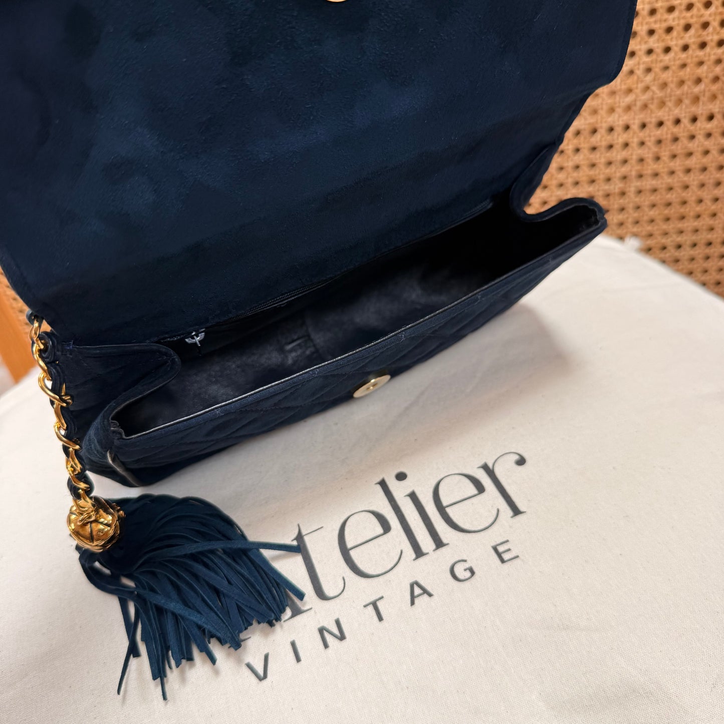 Chanel Rare 1989 Teal Suede CC Quilted Clutch