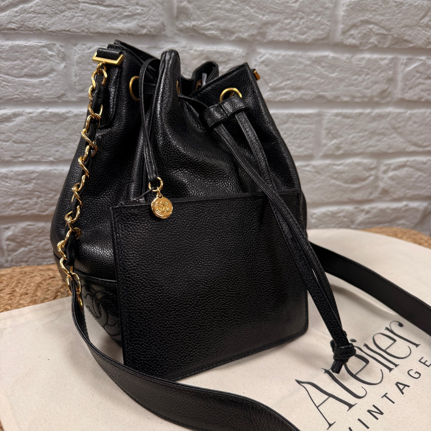 Chanel 1996 Triple CC Caviar bucket bag with pouch