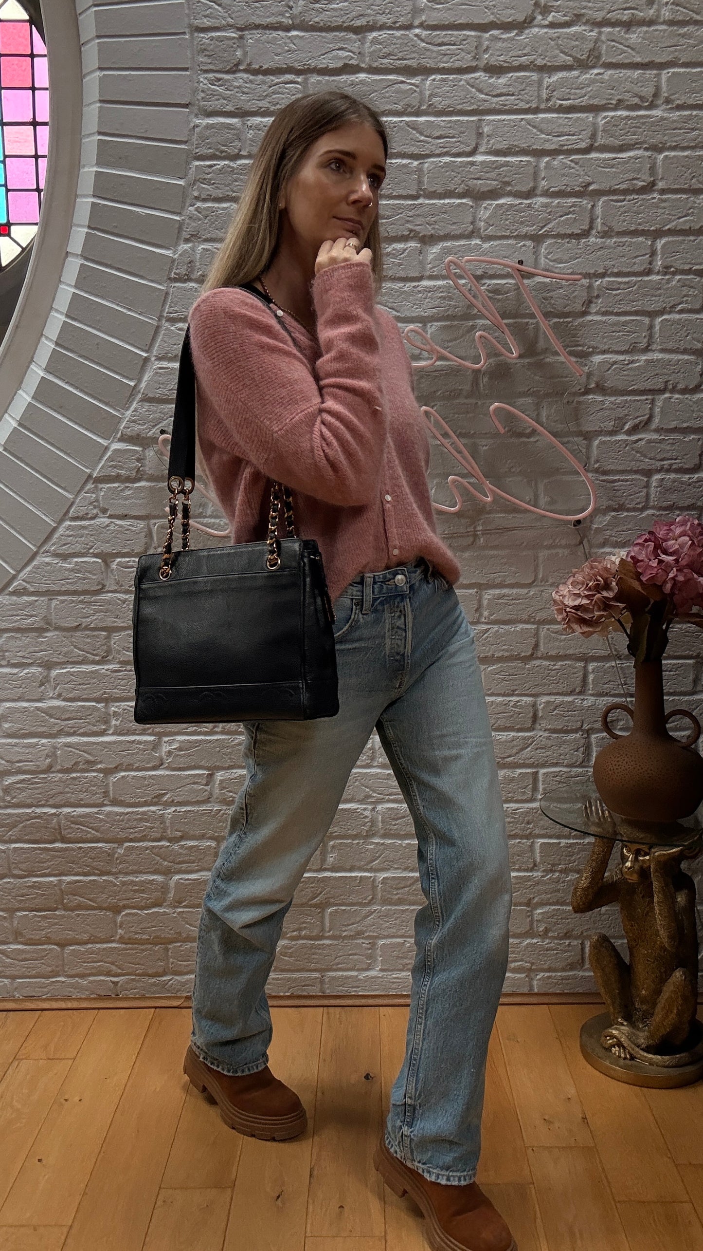 Chanel 1994 Rare Navy Triple CC Caviar Tote