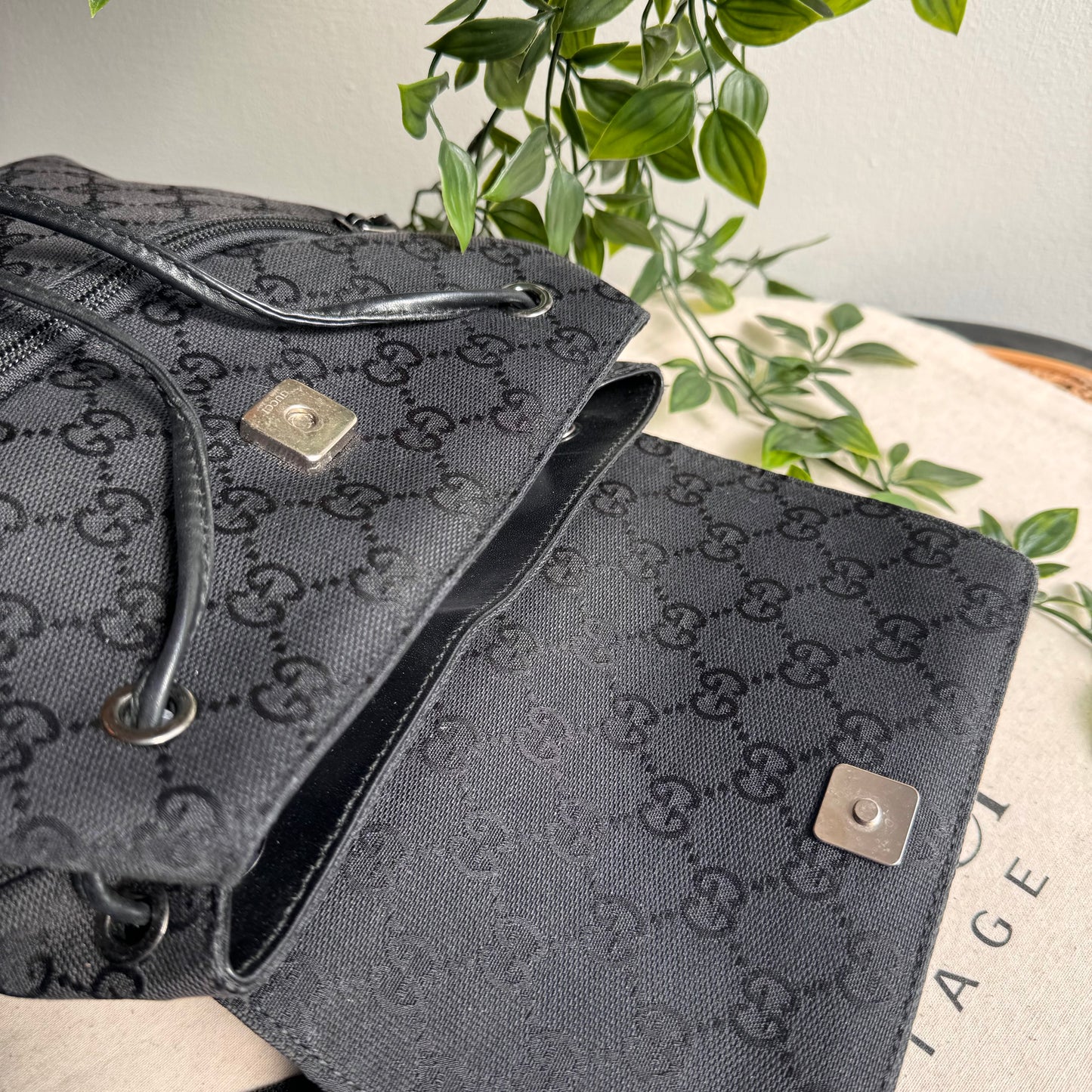 Gucci 2000s GG Canvas & Leather Top Handle Back Pack