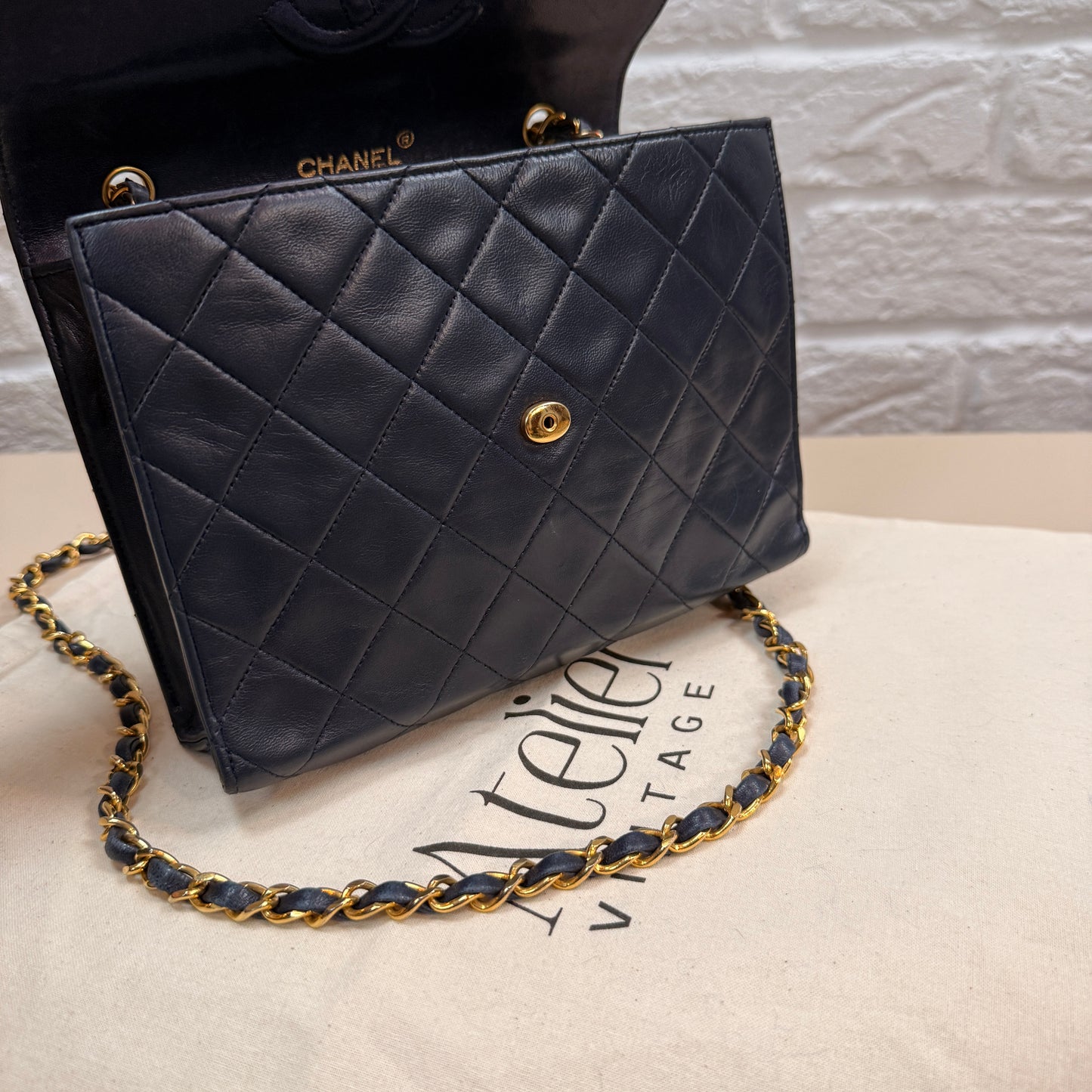 Chanel 1989 Rare Navy Jumbo CC Envelope Flap