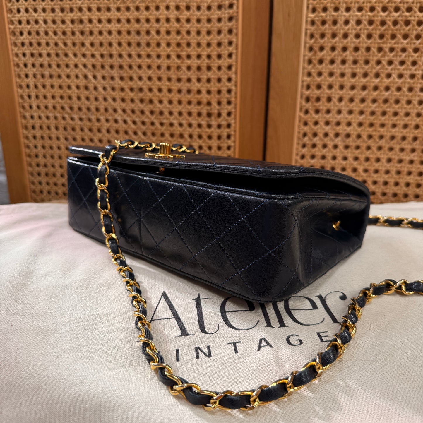 Chanel 1989 Rare Navy Classic Medium Rectangle Full Flap