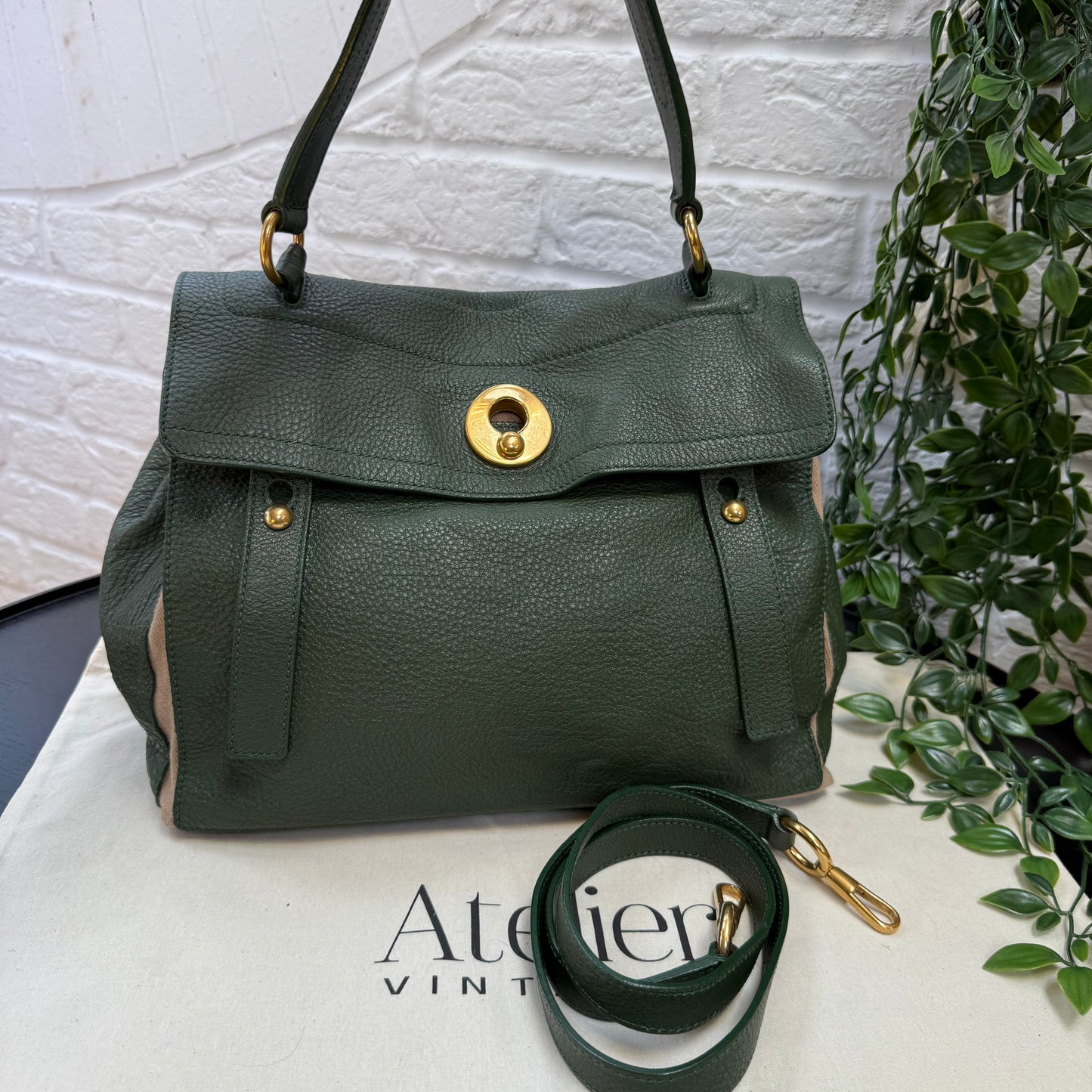 Saint Laurent 2000s Saint Laurent Khaki Muse Two Way with detachable cross Body Strap