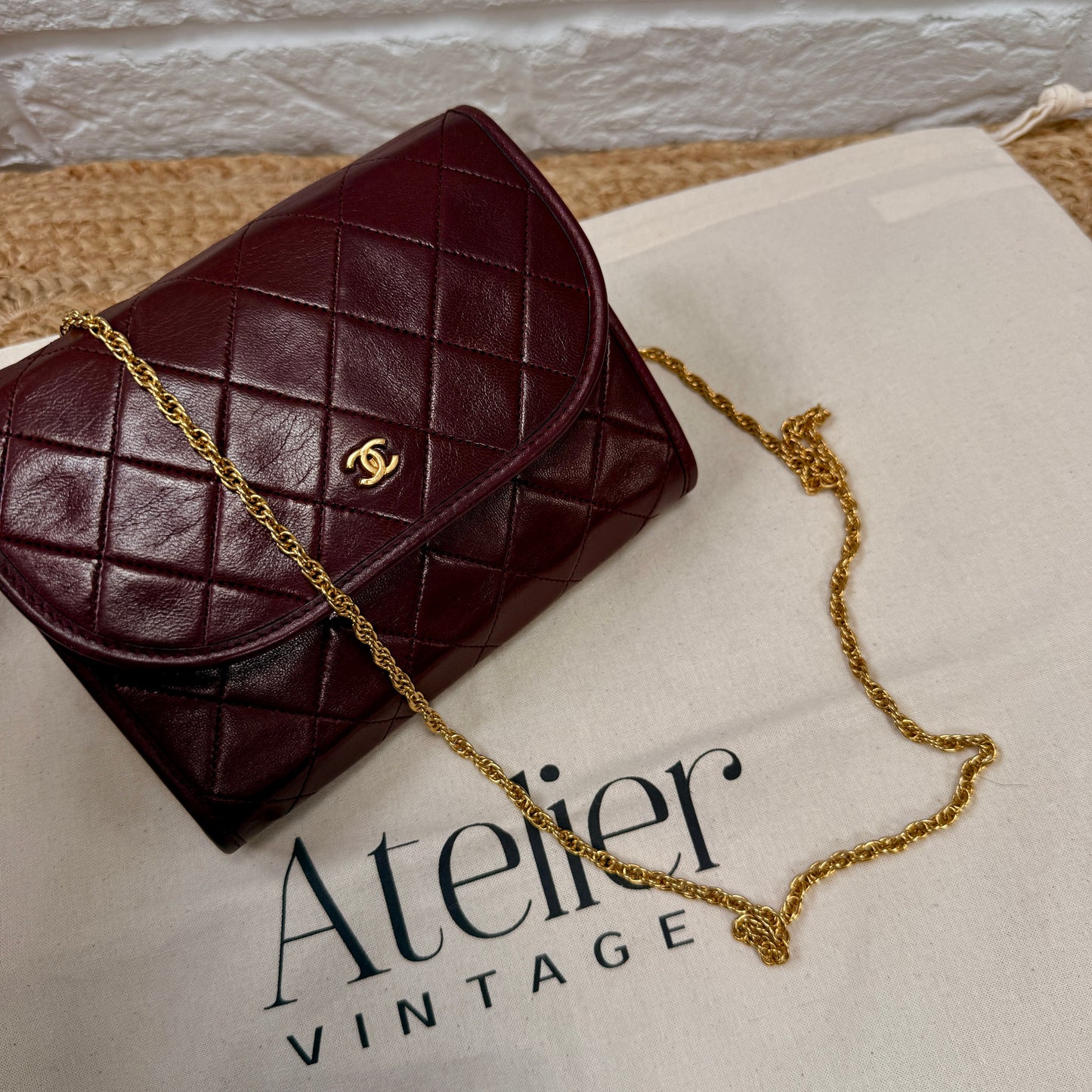 Chanel Early 1980s Rare Bordeaux Lambskin Leather Single flap Cross Body
