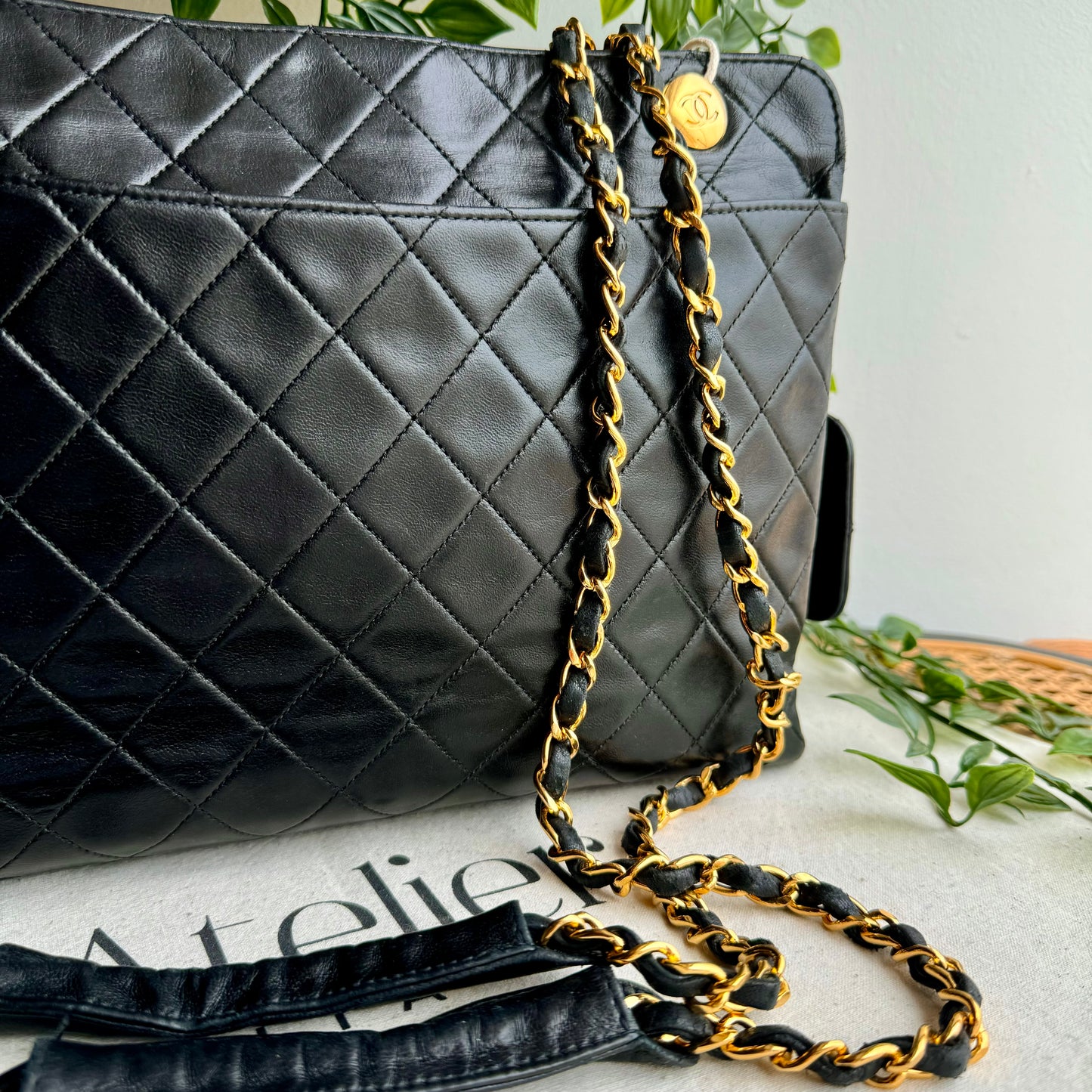 Chanel 1986 Lambskin Double Chain Timeless Tote