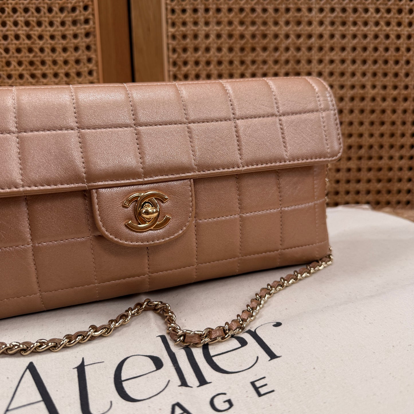 Chanel 2002 Blush Pink Irredescent East West Chocolate Bar Single Flap