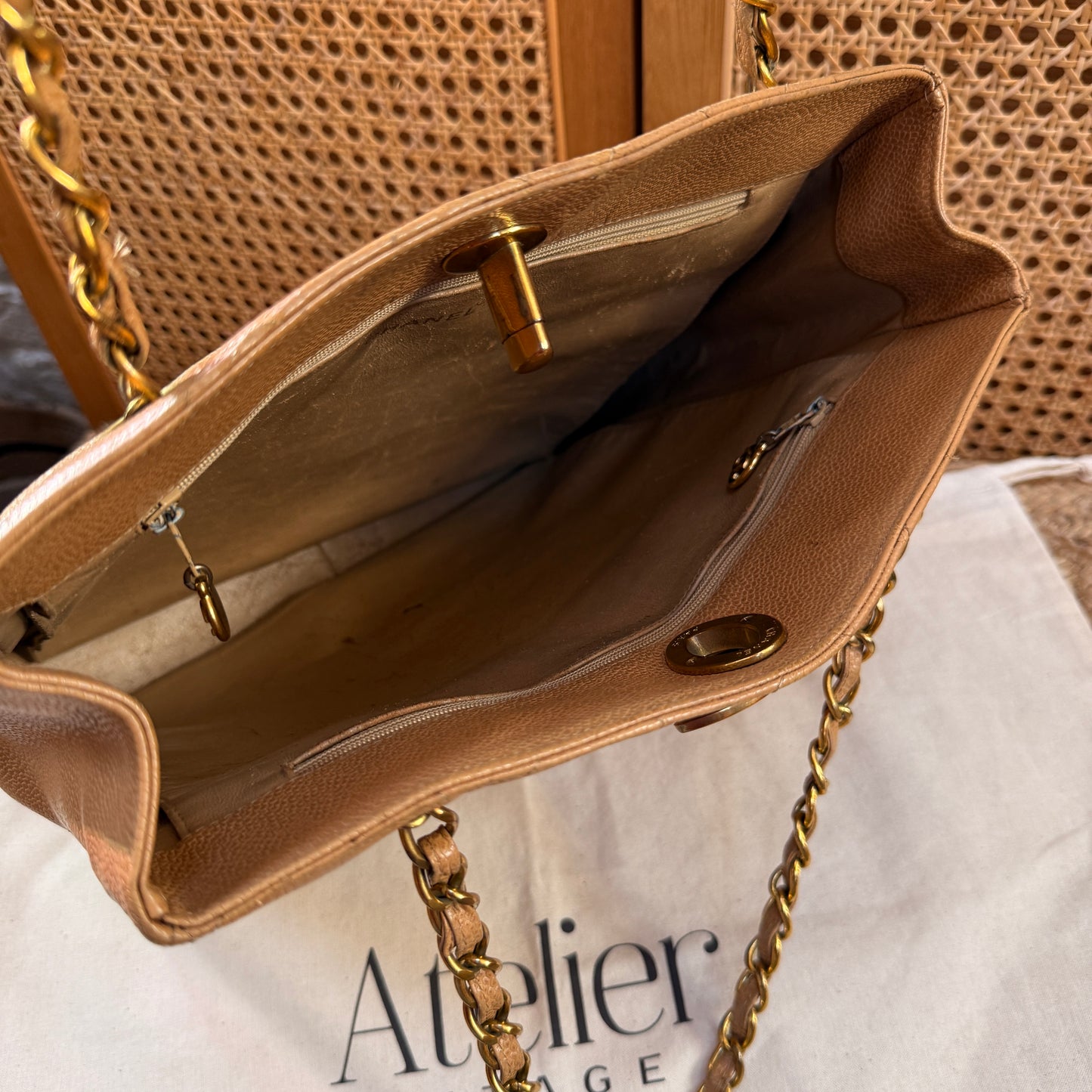 Chanel 1996 Dark Beige Caviar Tote with Jumbo CC Turnlock