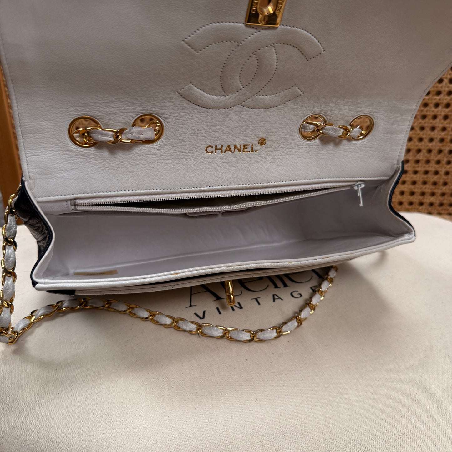 Chanel 1986 Rare Ivory & Navy Limited Edition Single Flap