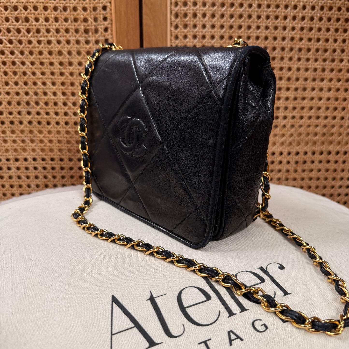 Chanel 1986 Black CC Quilted Square Full Flap