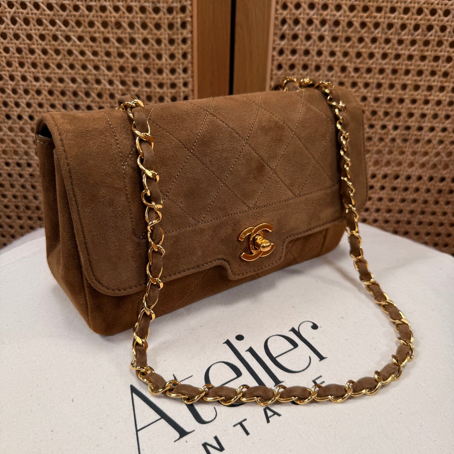 Chanel 1989 Super Rare Tan Suede Single Flap