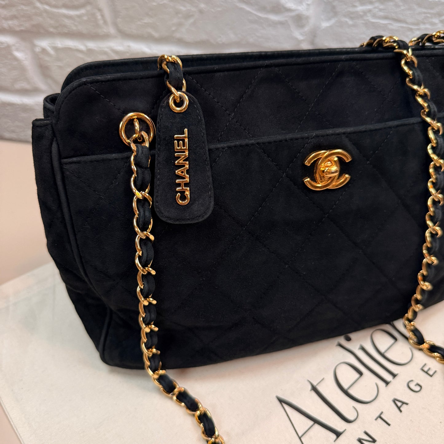 Chanel 1996 Rare Black Suede CC Turnlock Crossbody Tote with 24k Gold Hardware