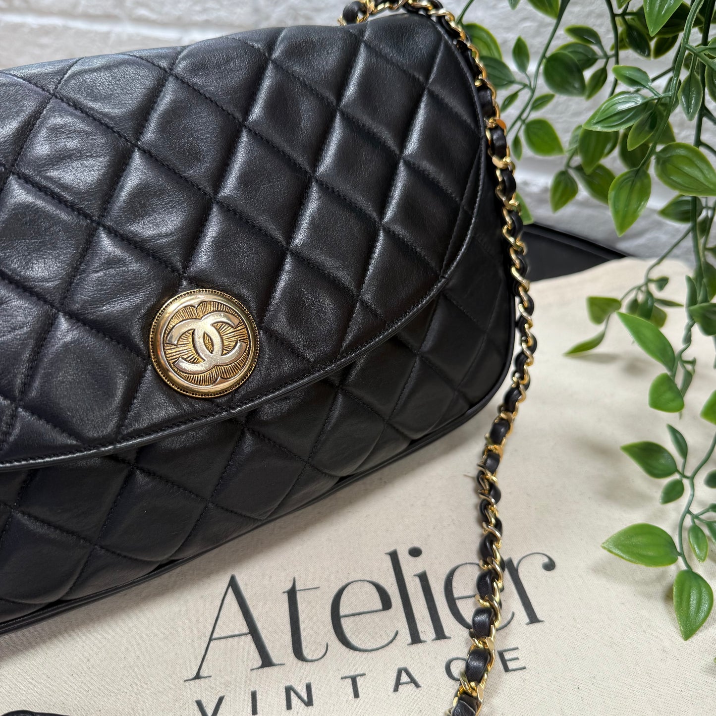 Chanel 1986 CC Button Quilted Half Moon Flap