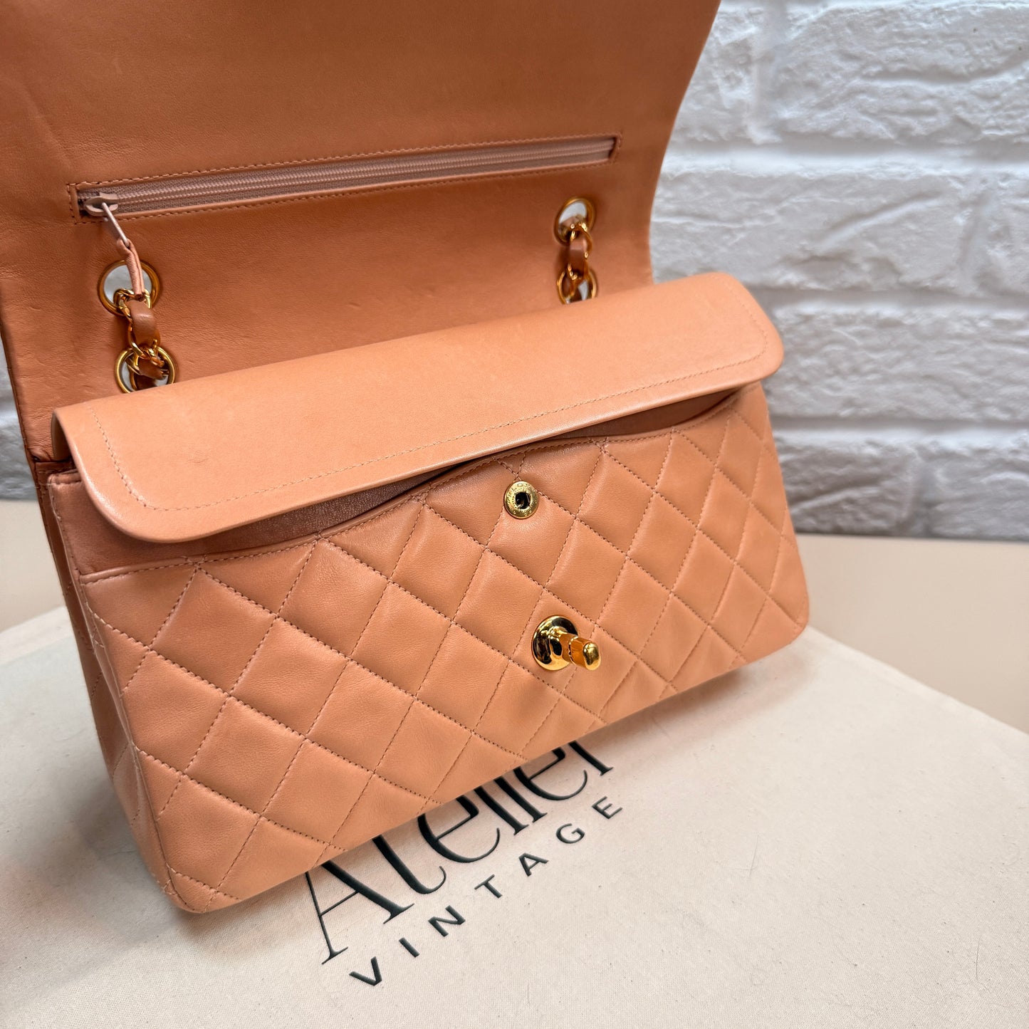 Chanel 1996 Ultra Rare Nude Lambskin Leather Classic Double Flap in Medium with 24k Gold Hardware