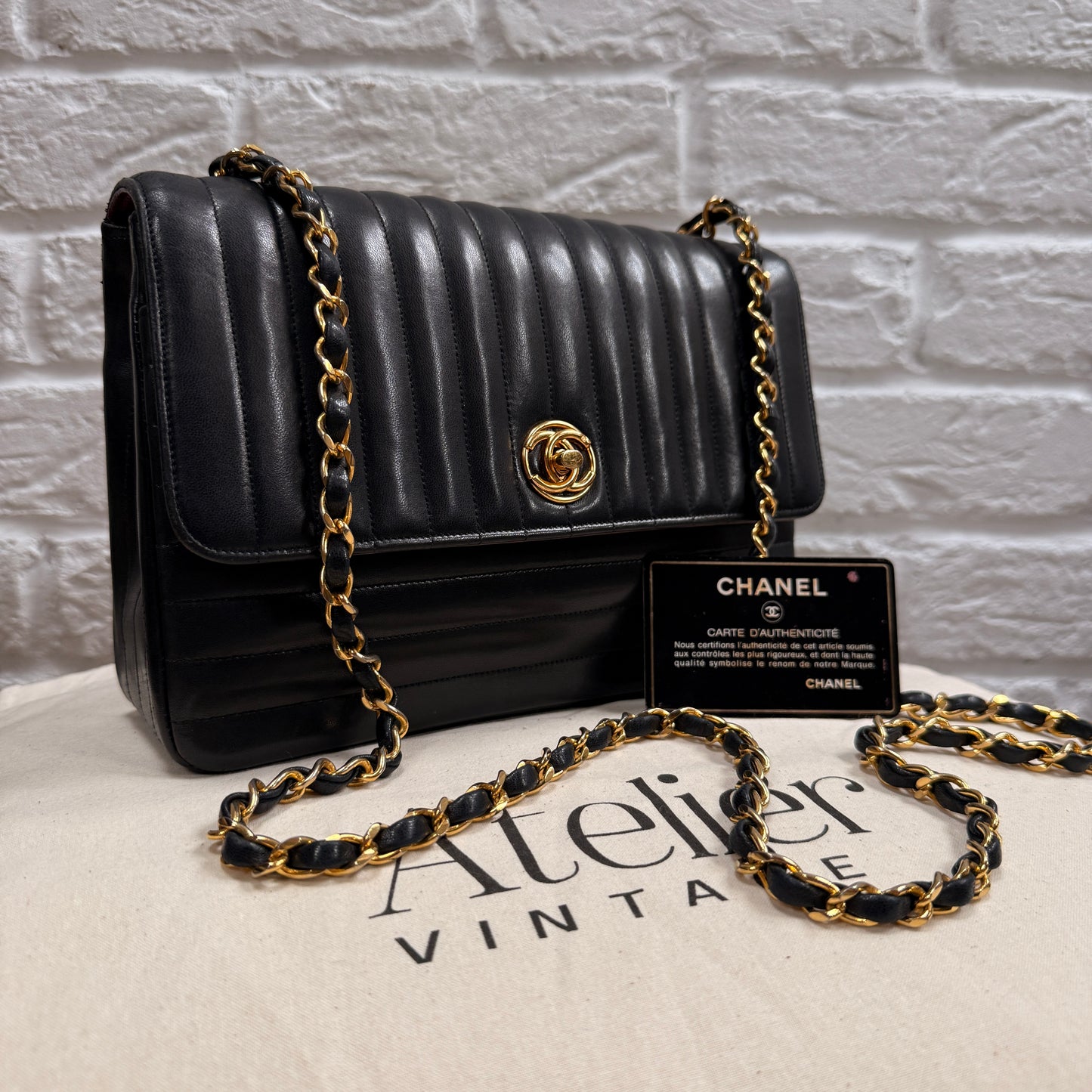 Chanel 1989 Rare Chanel Paris Limited Edition vertical quilted Single Flap in black