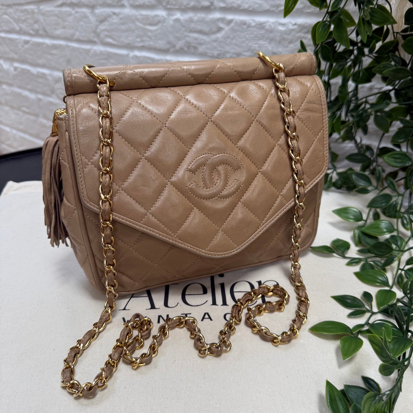 Chanel 1989 Rare Dark Beige Tassel Envelope Flap