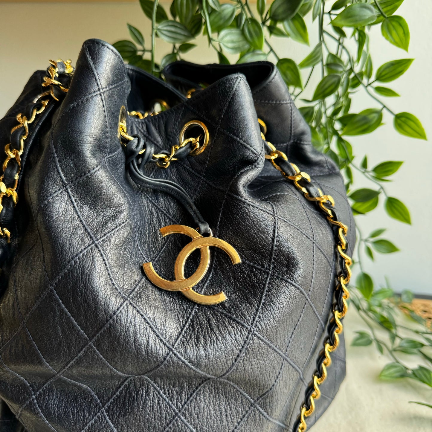 Chanel 1986 Navy CC Charm Bucket Bag