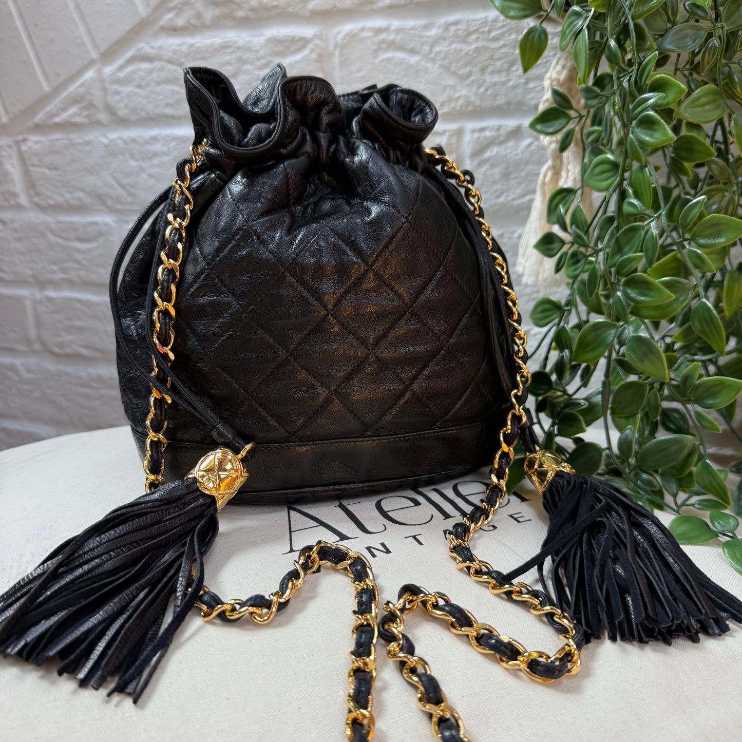 Chanel 1989 Lambskin Quilted Cross Body Bucket Bag