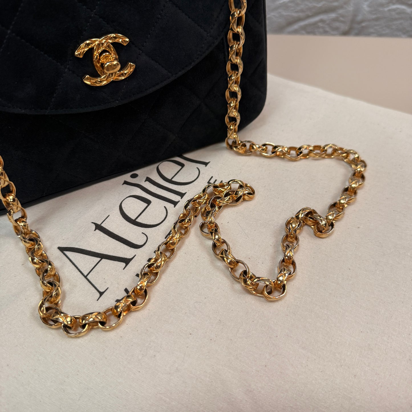 Chanel 1980s Ultra Rare Limited Edition Bijoux Chain in Black Suede and 24k Hold Hardware