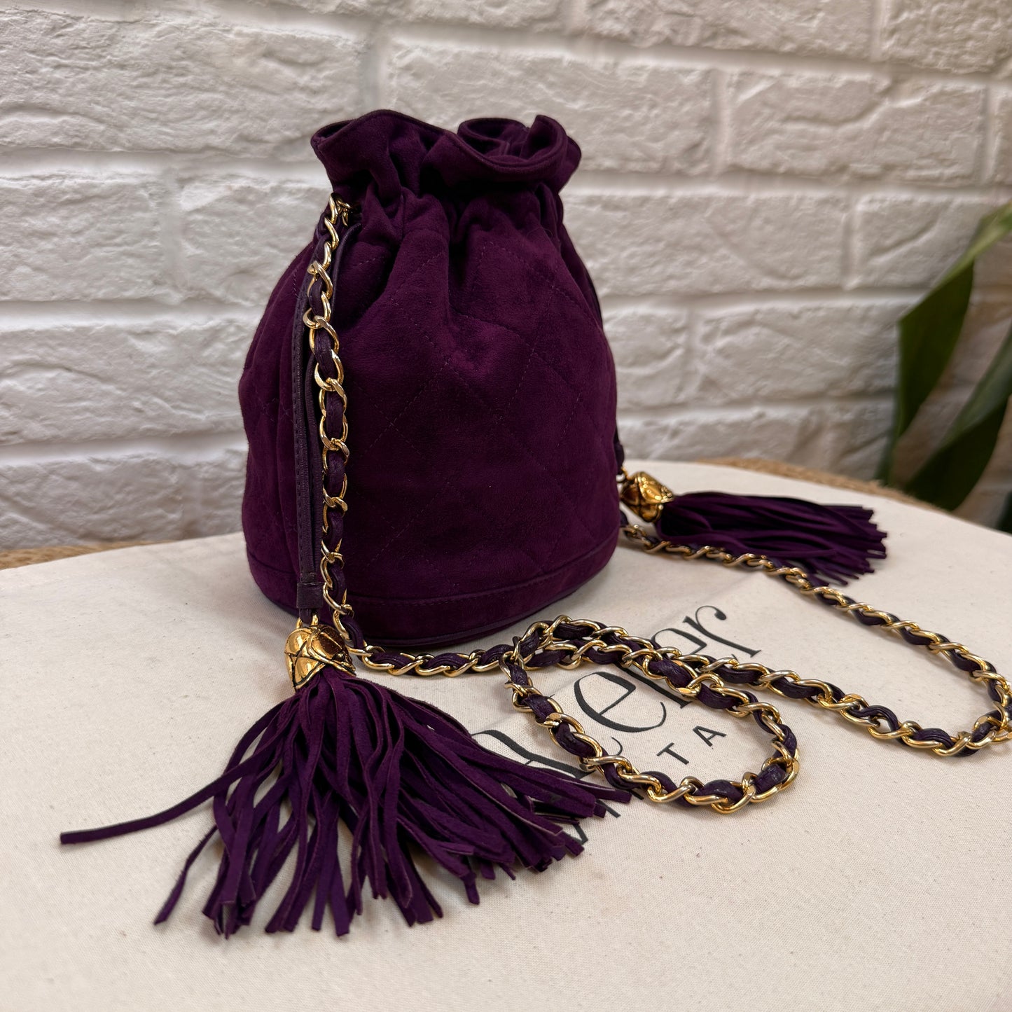 Chanel 1989 ultra rare plum suede Quilted Cross Body Bucket Bag