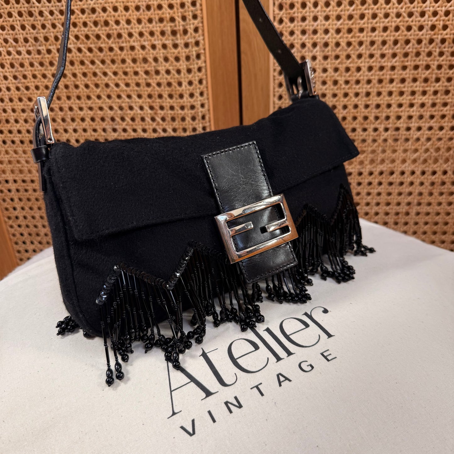 Fendi 2002 Rare Fendi Baguette Black - Limited edition Cashmere and waterfall glass beads