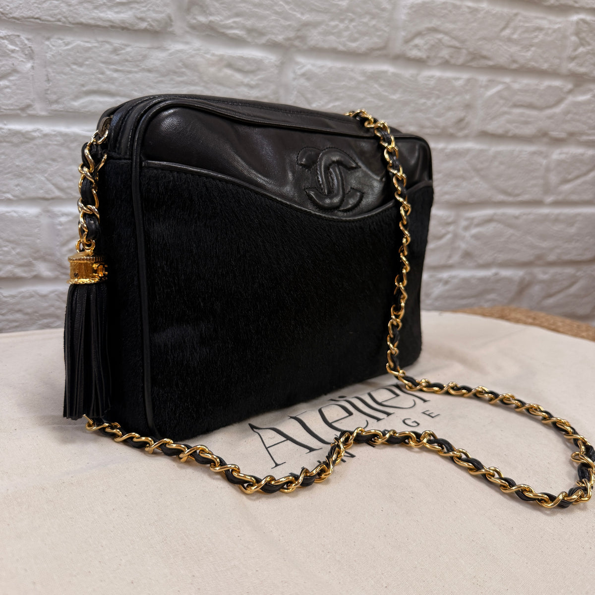 Chanel 1986 Rare Black Pony Hair & Leather Camera Bag