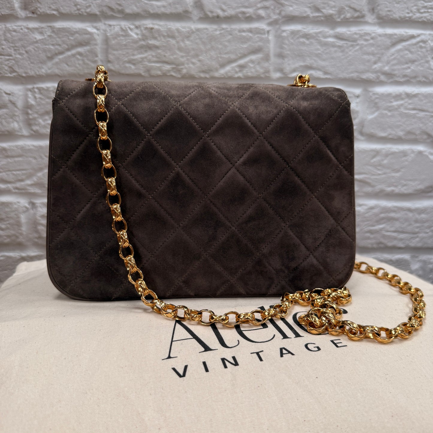 Chanel 1980s Ultra Rare Chanel Limited Edition Bijoux Chain in Taupe Suede and 24k Hold Hardware