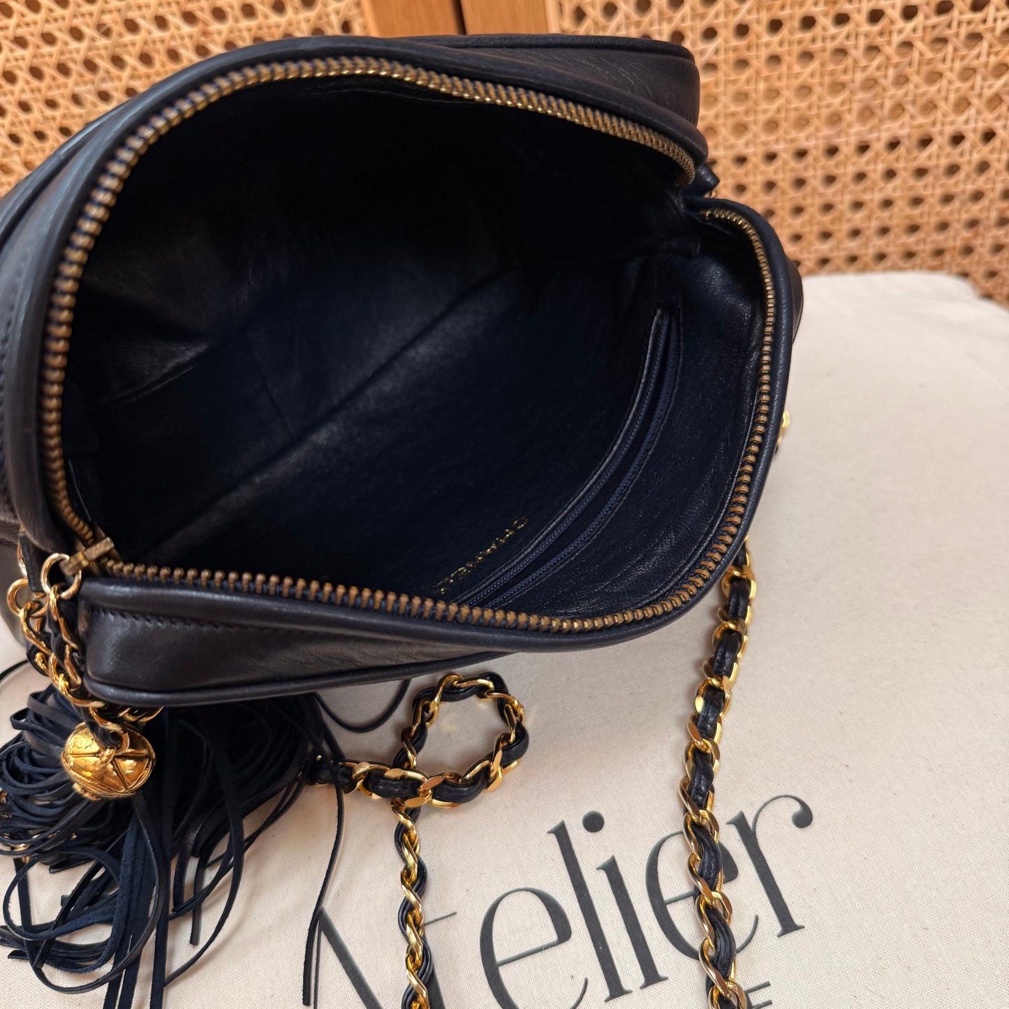 Chanel 1989 Dark Navy CC Quilted Tassel Camera Bag