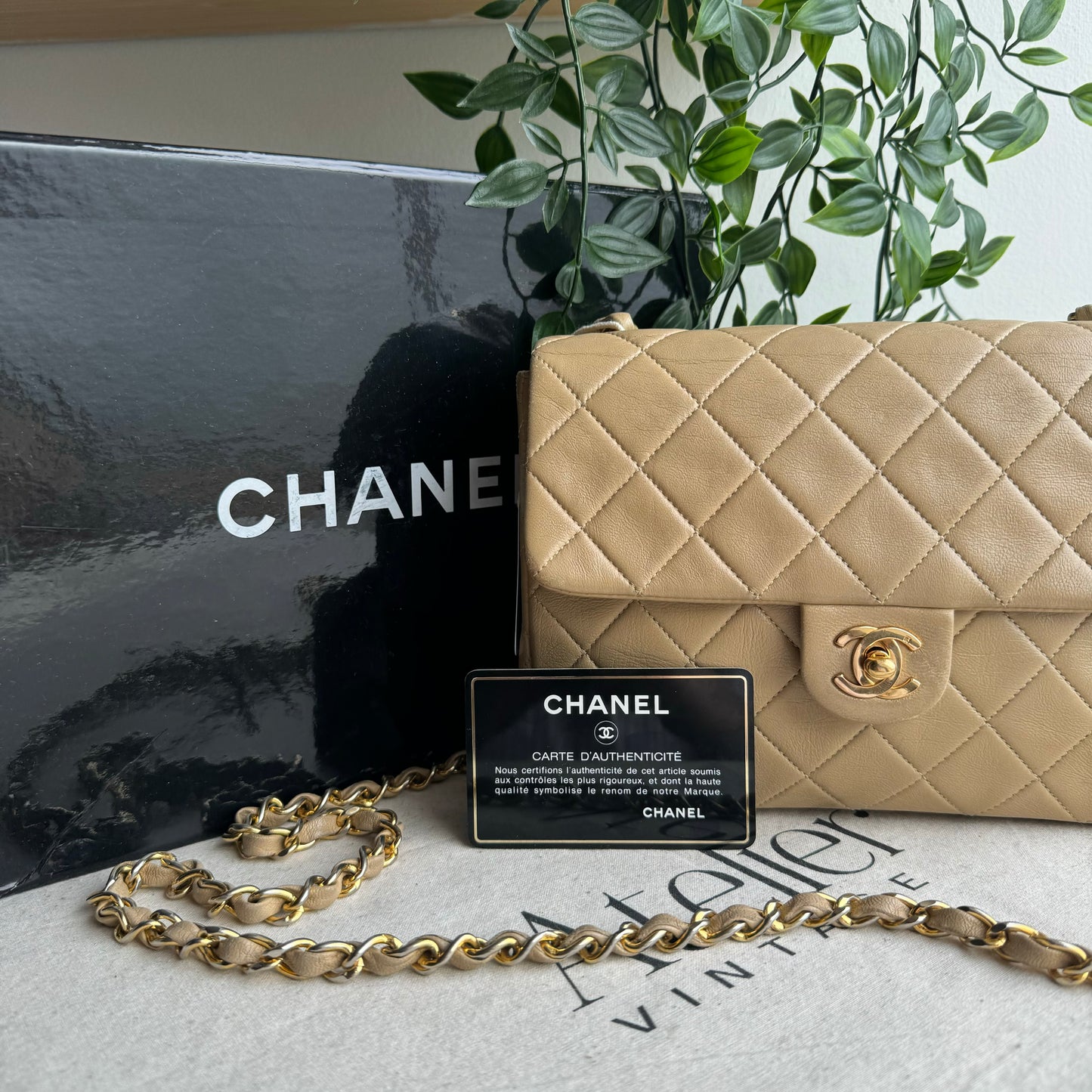 Chanel 1989 Beige Square Classic Single Flap Medium