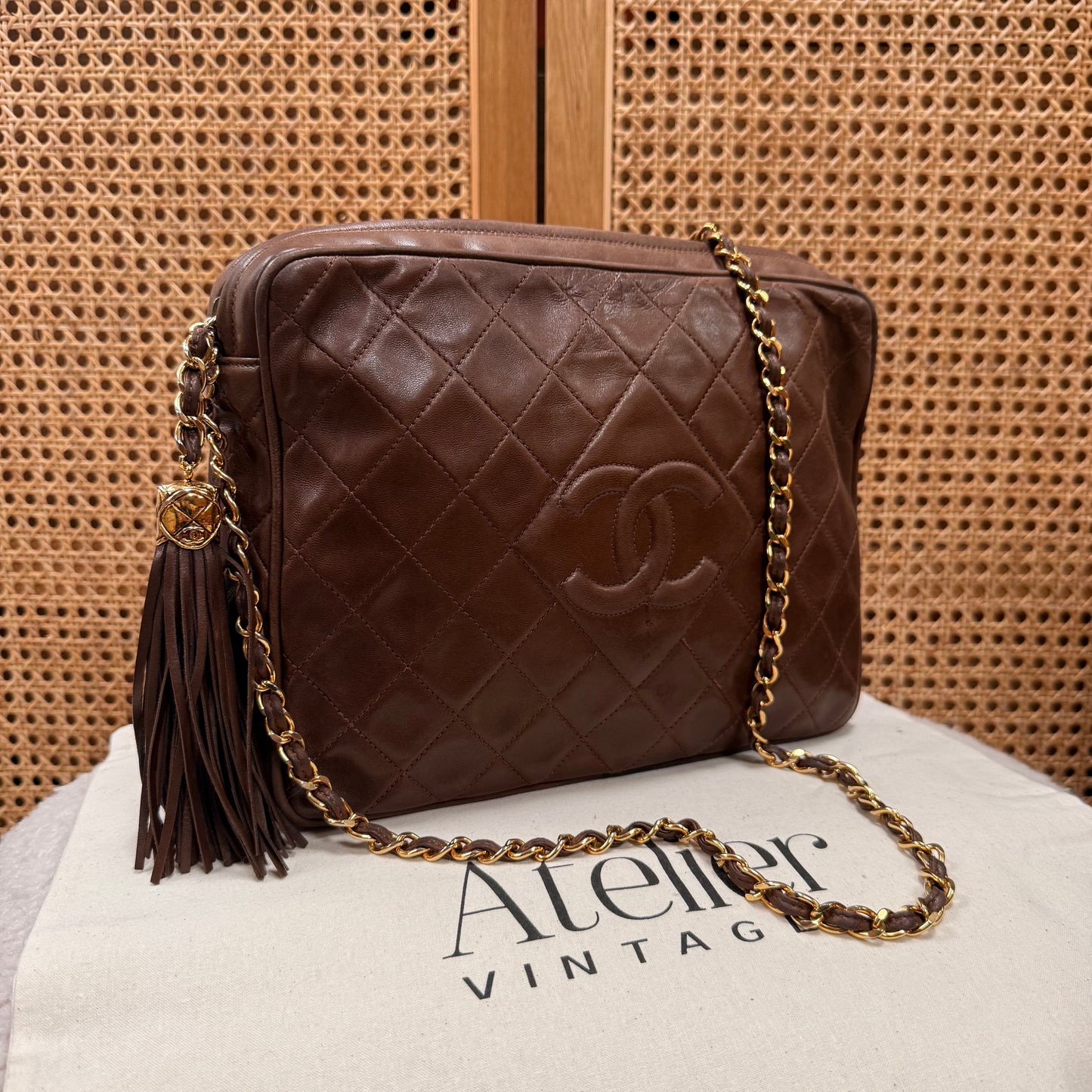 Chanel 1989 Super Rare Dark Tan Tassel Camera Bag