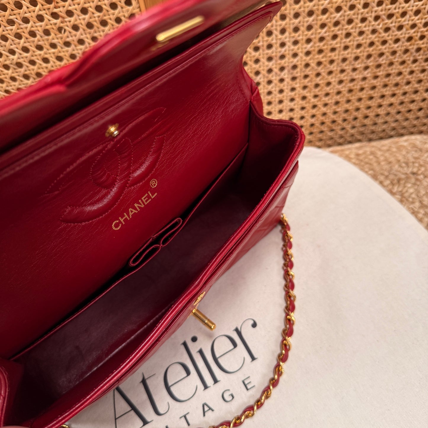 Chanel 1989 Red Lambskin Leather Classic Double Flap in Medium with 24k Gold Hardware