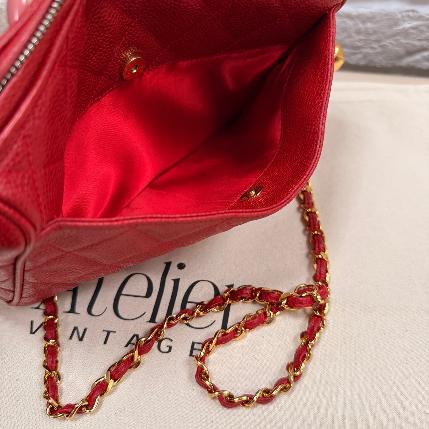 Chanel 1994 Rare Red Caviar Camera Bag with CC Charm