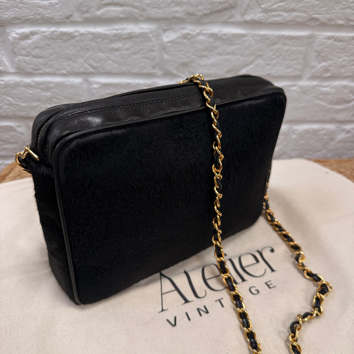 Chanel 1986 Rare Black Pony Hair & Leather Camera Bag