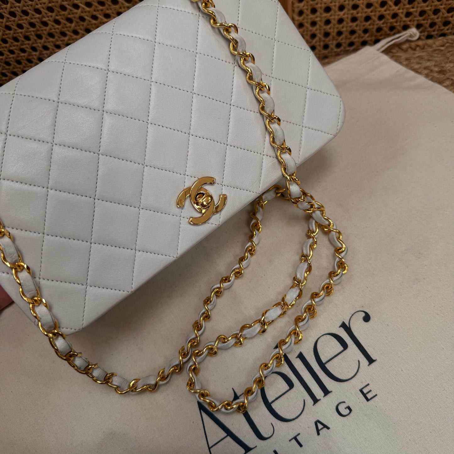 Chanel 1989 Ivory Classic Medium Rectangle Full Flap