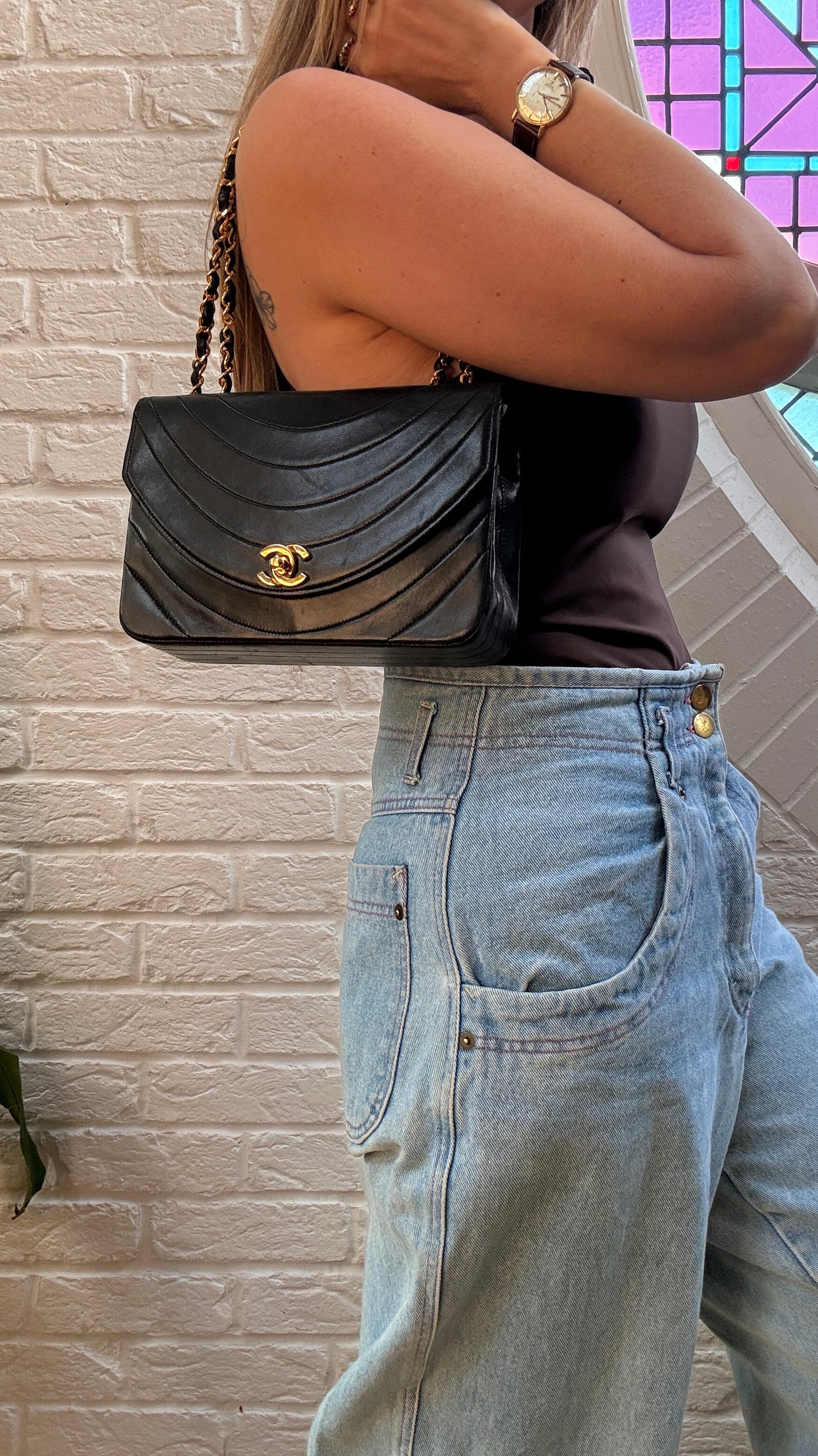 Chanel 1986 Rare Black Half Moon Quilted single flap