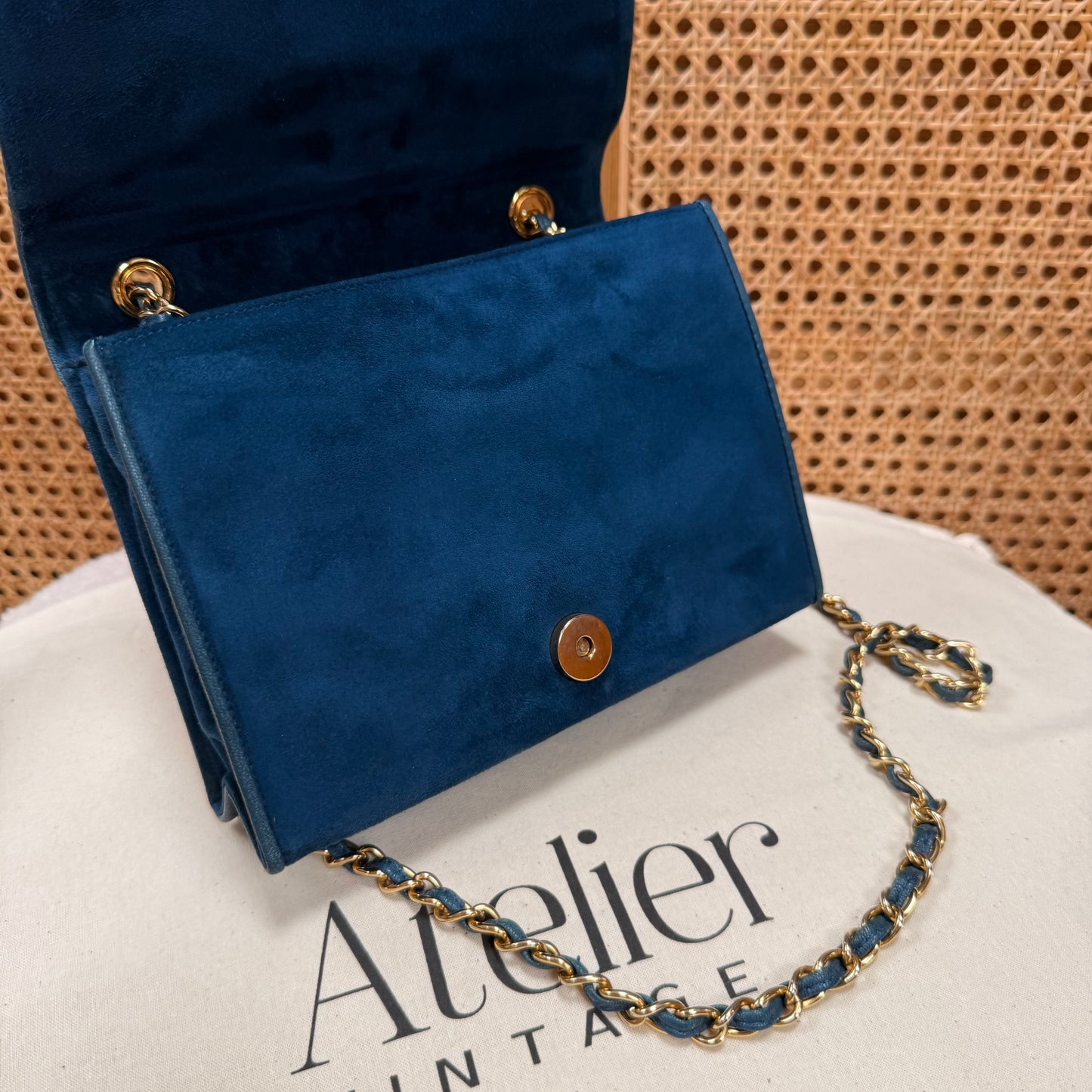 Chanel Rare 1989 Teal Suede CC Quilted Full Flap