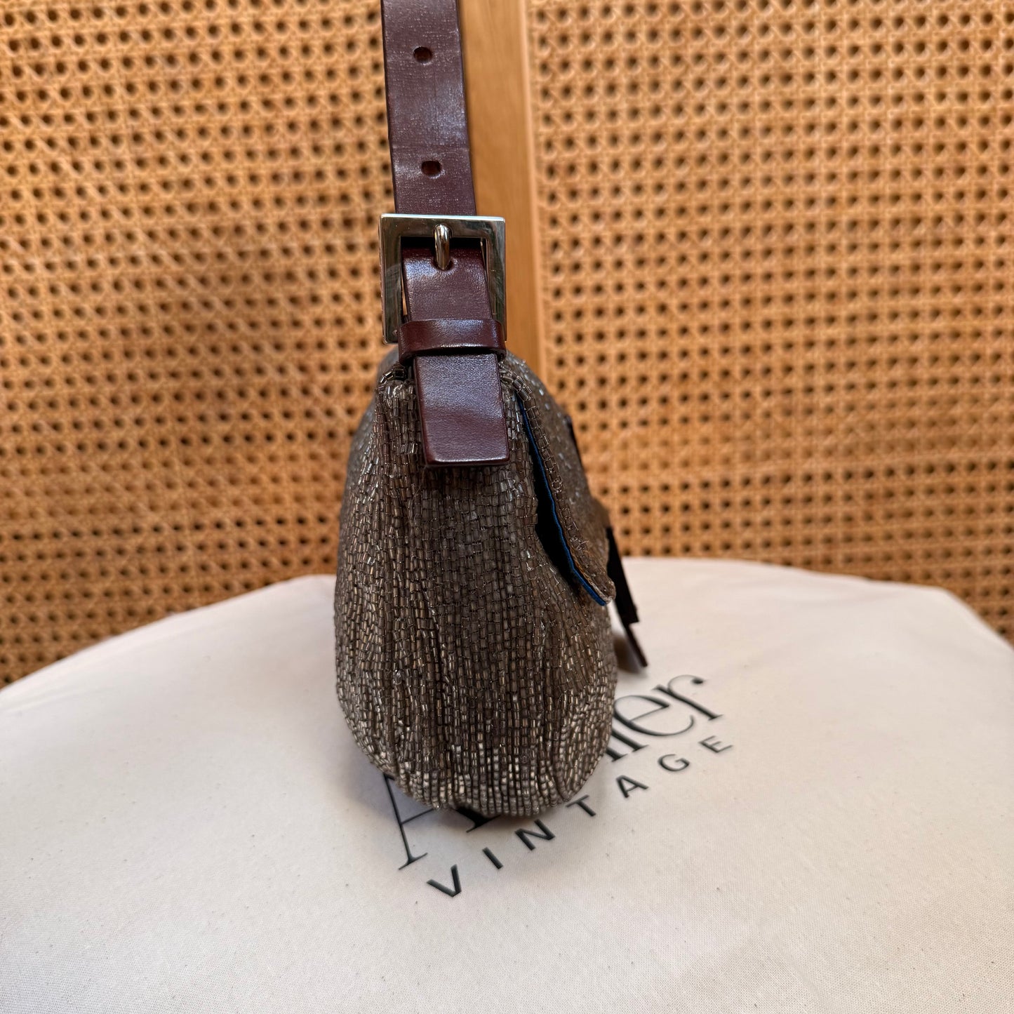 Fendi 2001 Rare Fendi Baguette Champagne - Limited Edition full glass beaded with chocolate leather