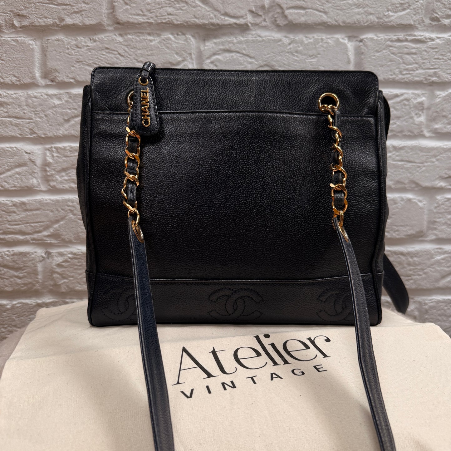 Chanel 1994 Rare Navy Triple CC Caviar Tote