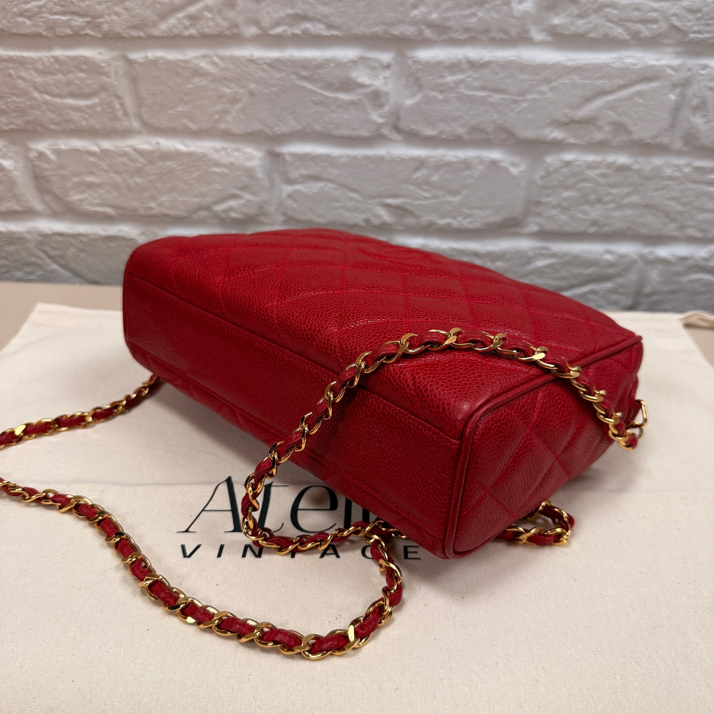 Chanel 1994 Rare Red Caviar Camera Bag with CC Charm