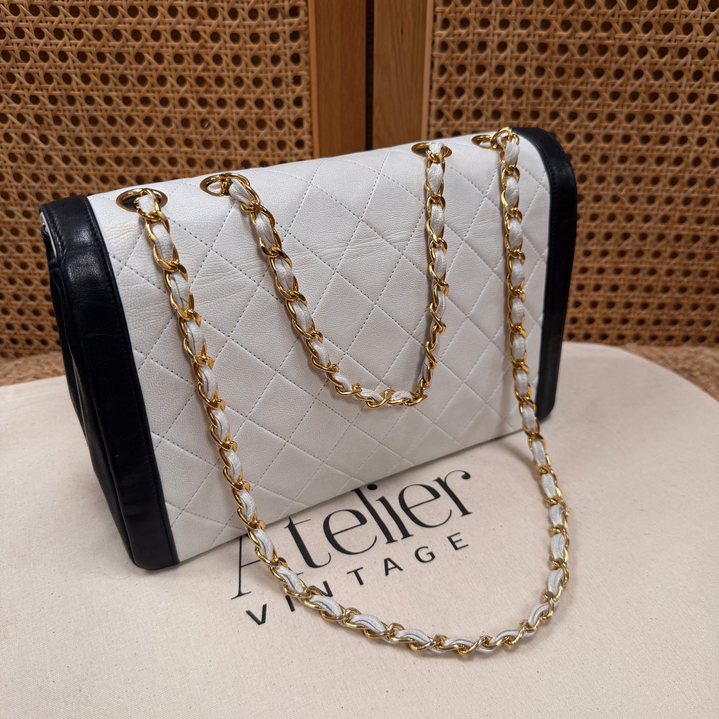 Chanel 1986 Rare Ivory & Navy Limited Edition Single Flap