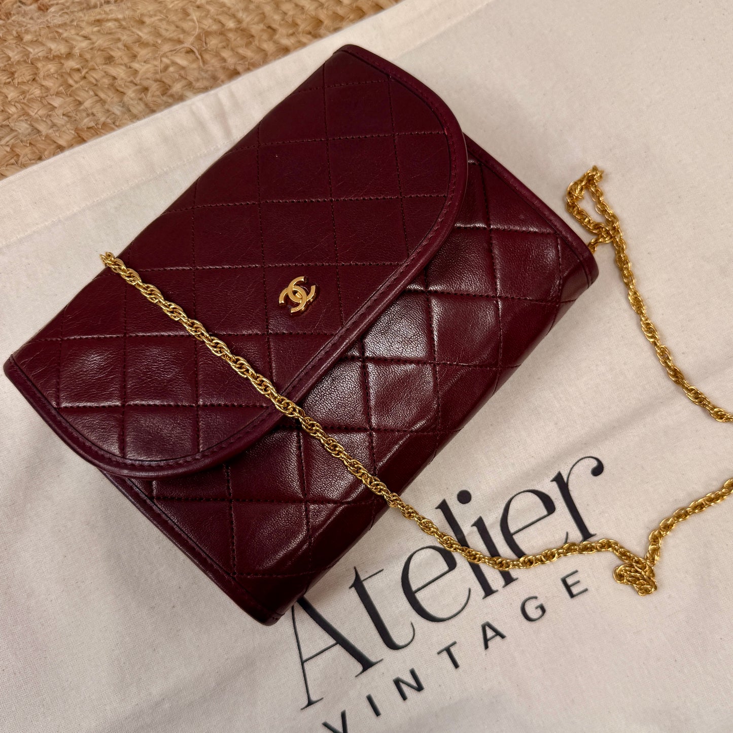 Chanel Early 1980s Rare Bordeaux Lambskin Leather Single flap Cross Body
