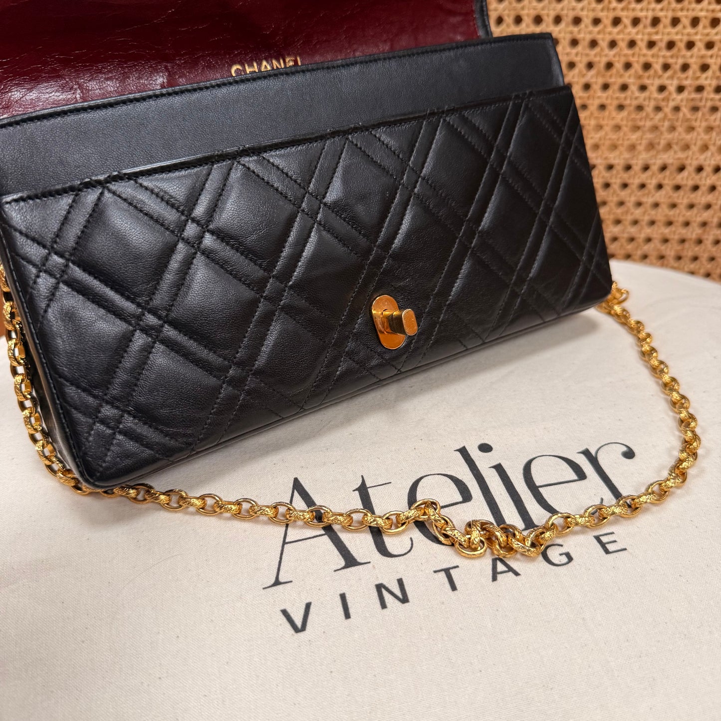 Chanel Rare Early 1980s Double Diamond Quilted Bijoux Chain Classic Rectangle