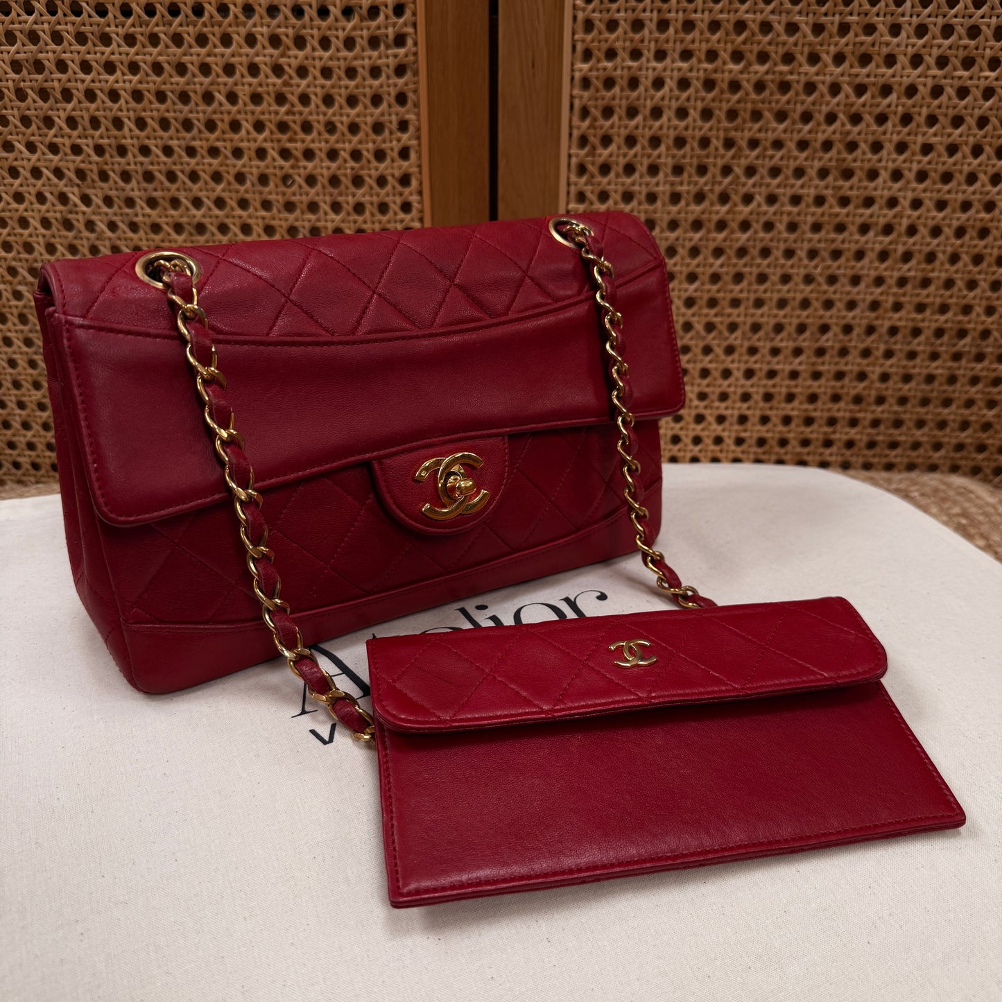 Chanel 1989 Red Classic Single Flap with purse