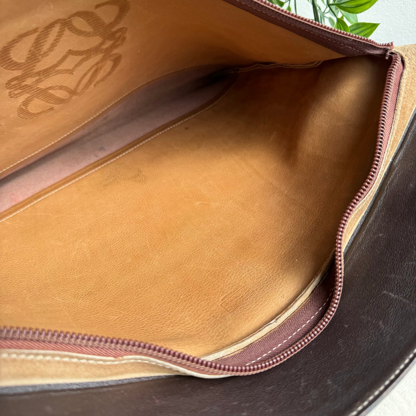 Loewe 1990s Anagram Suede & Leather Clutch/Pouch