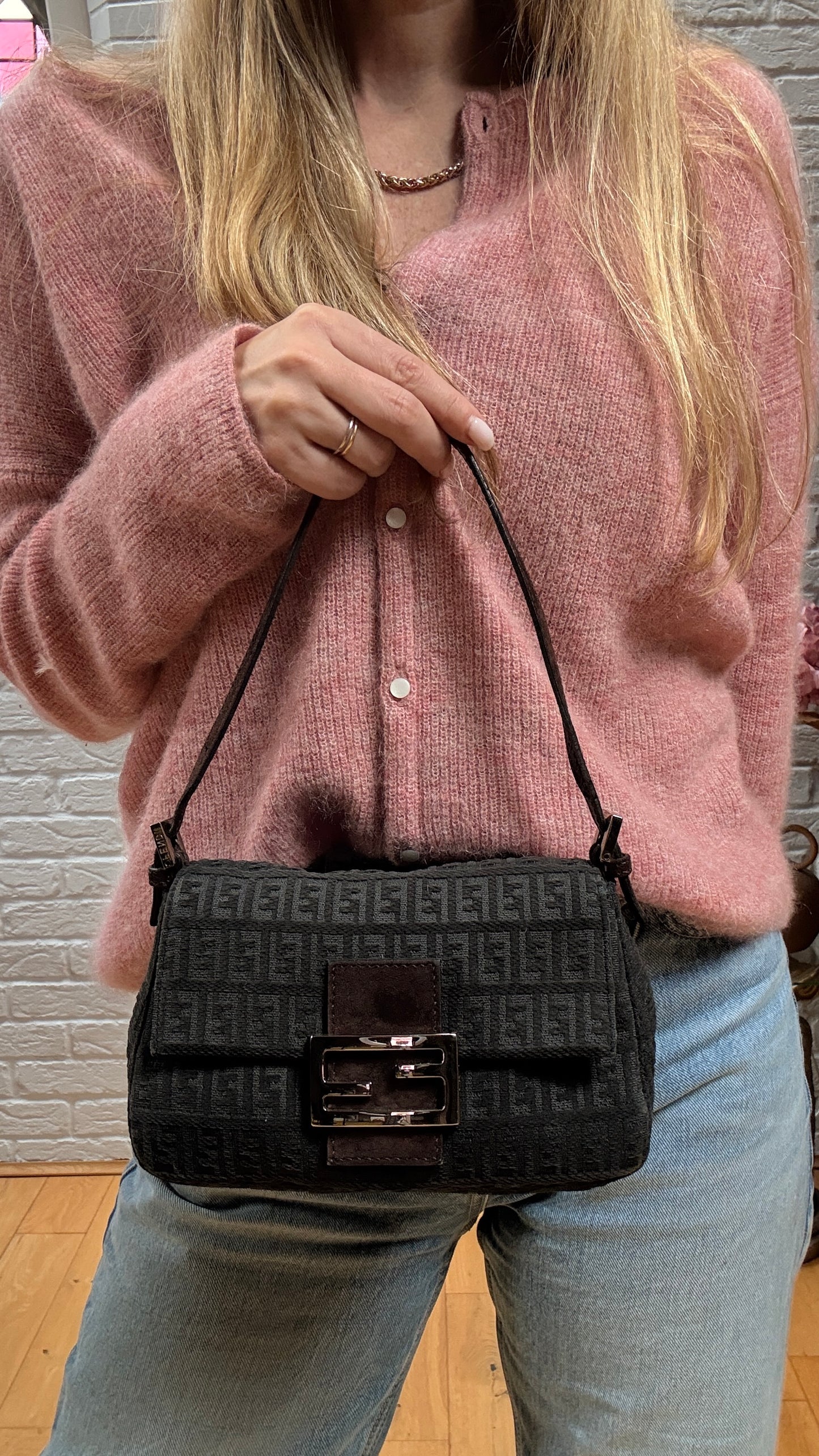 Fendi 1990s Rare Fendi Mini Mamma Baguette in grey & Brown suede